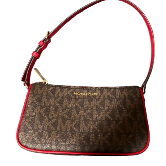 Michael Kors Red Brown Monogram Shoulder Bag – Like New with Card